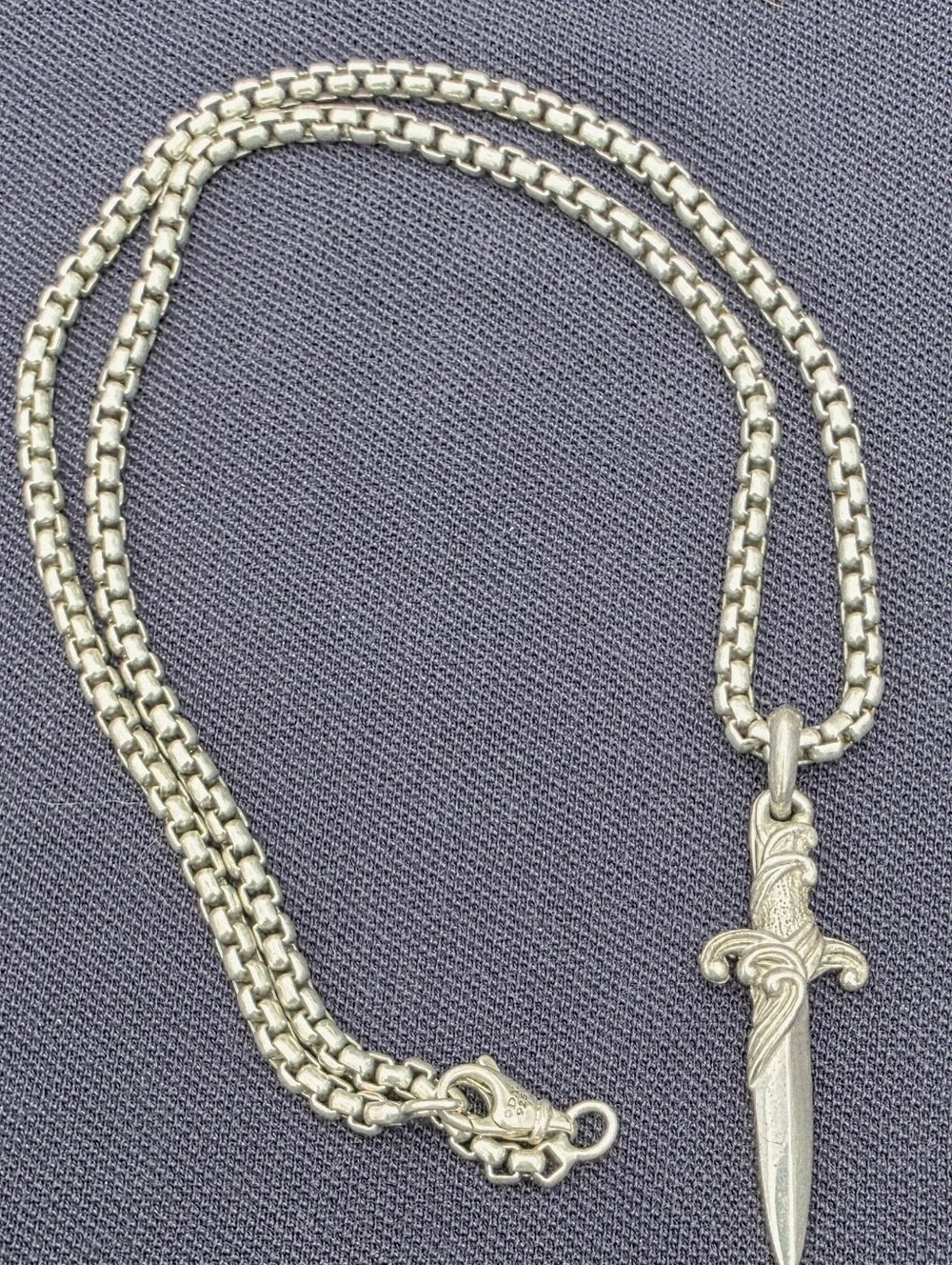 David Yurman Sterling Silver Dagger Pendant Necklace-3.6mm Box Chain Brand New